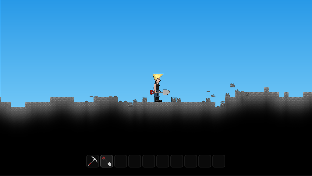 A screenshot of a player wielding a shovel