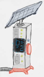 A sketch of a solar-powered server rack-looking thing