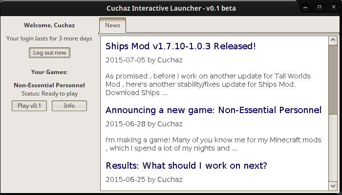 A screenshot of the launcher while logged in